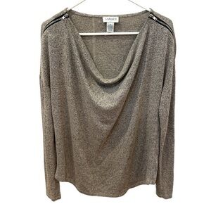 Carmen Marc Valvo zippered shoulders drape neck sweater